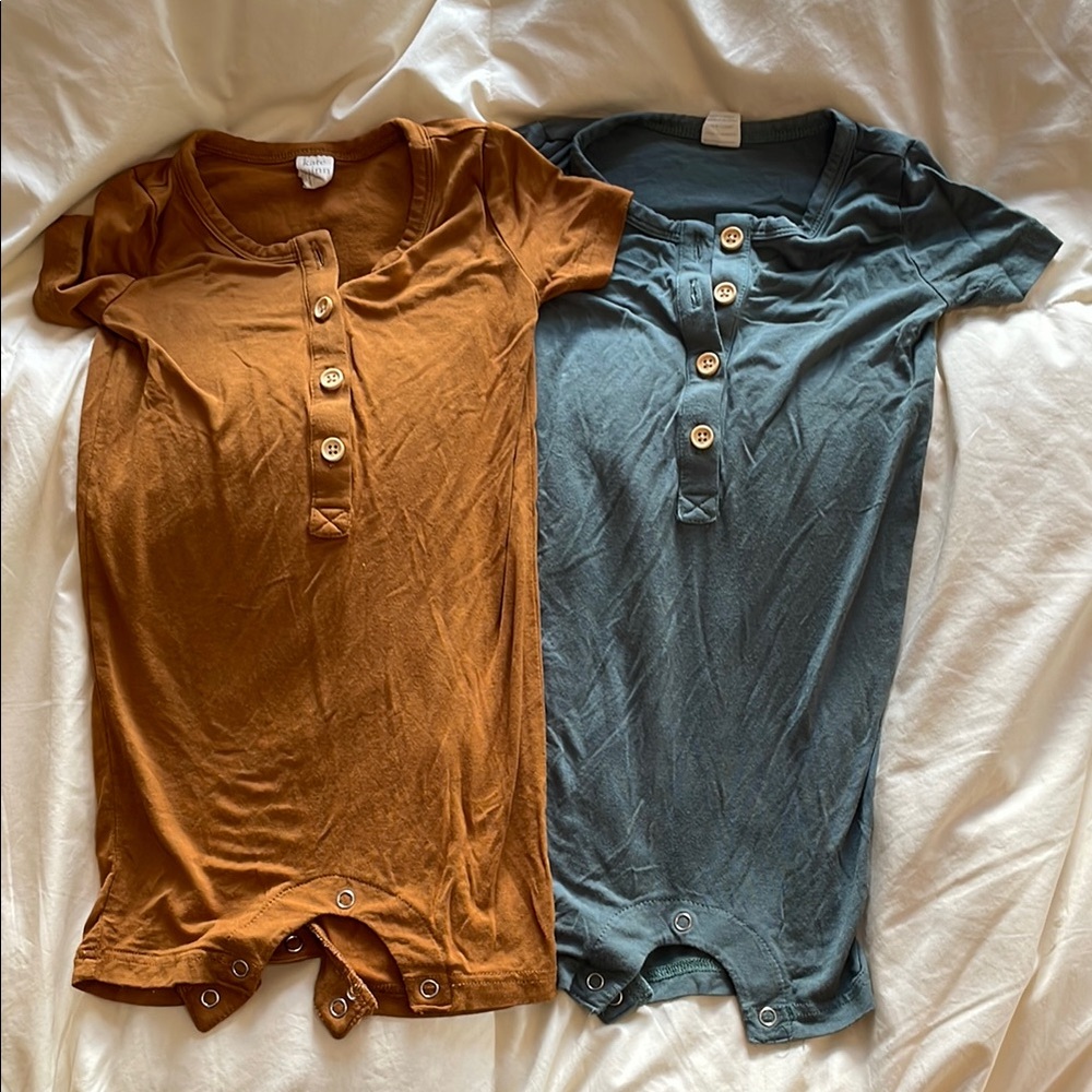 Kate Quinn 18-24M Kids Button-Up Romper Set - Ochre and Cadet Blue